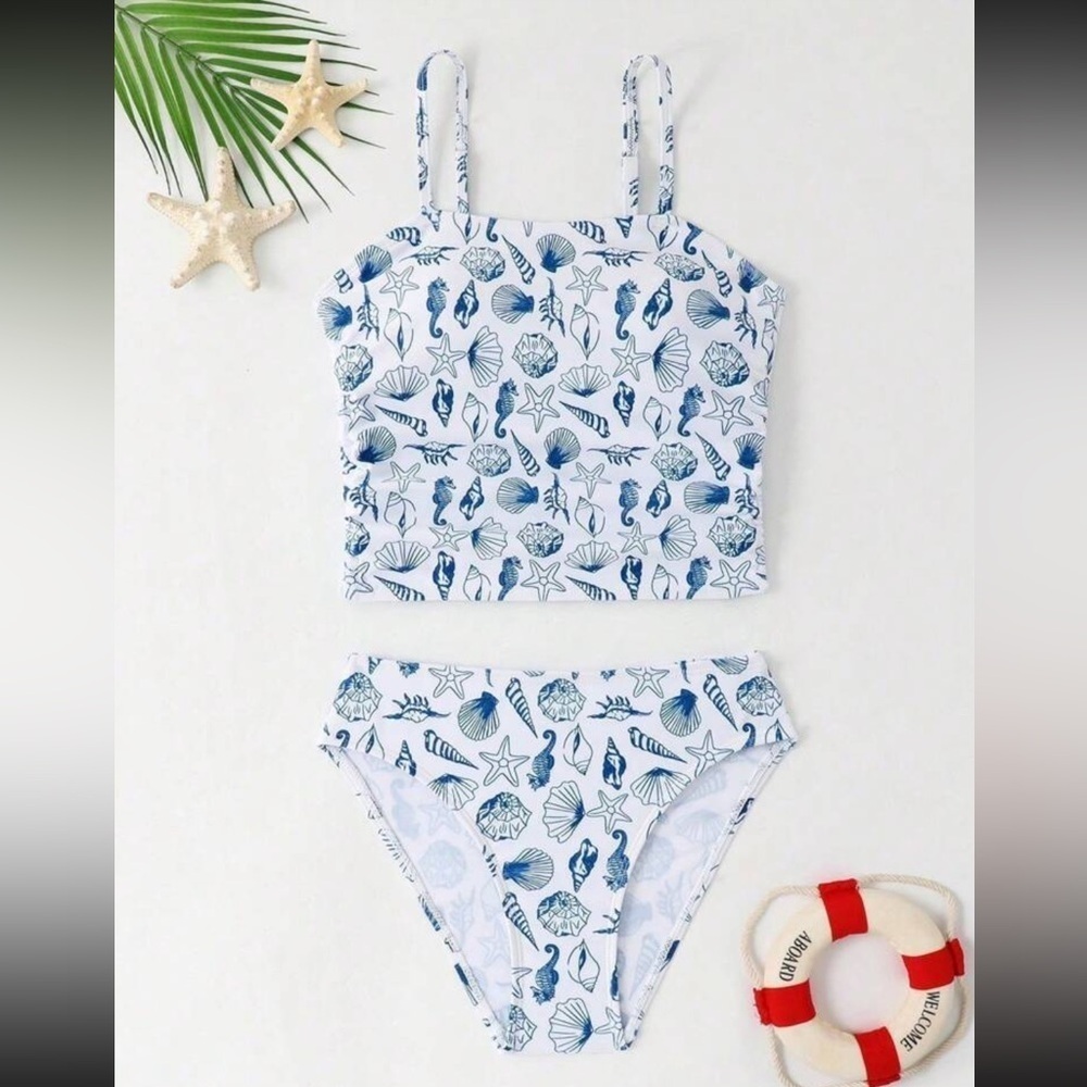 Girls tankini - Blue Seashell Print Sz 15Y